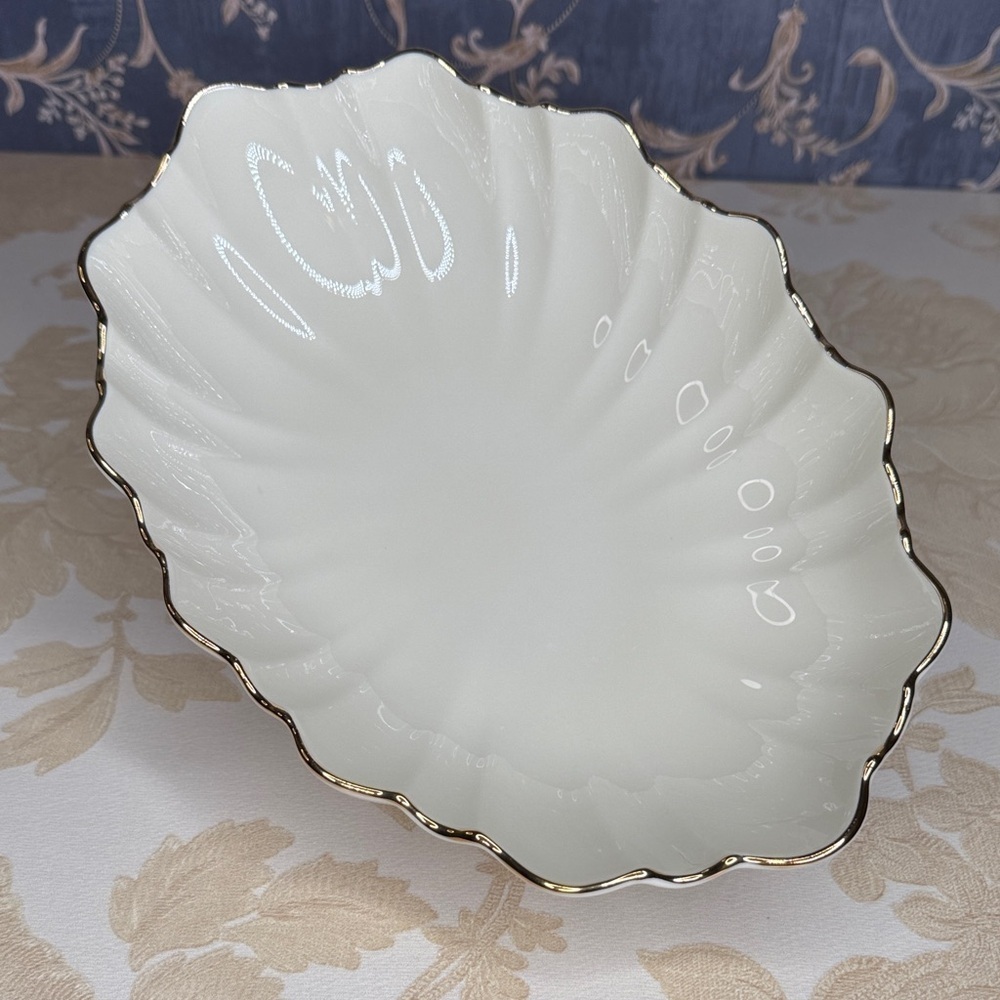 Vintage Lenox Symphony Bowl: Ivory Scalloped Serving Dish with Gold Trim